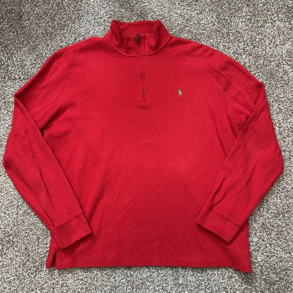 Polo Ralph Lauren Estate Rib Quarter Zip Sweater Red Preppy Mens L Classic